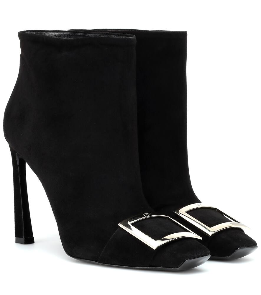 Click to view more detailed imagery on our partner's website Roger Vivier Trompette Extra Low Suede Bootie, Black