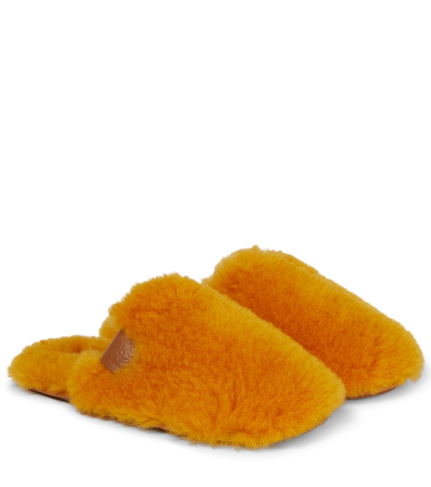 Loewe Women's Orange Logo-Patch Shearling Slippers UK Size 2 - Mytheresa