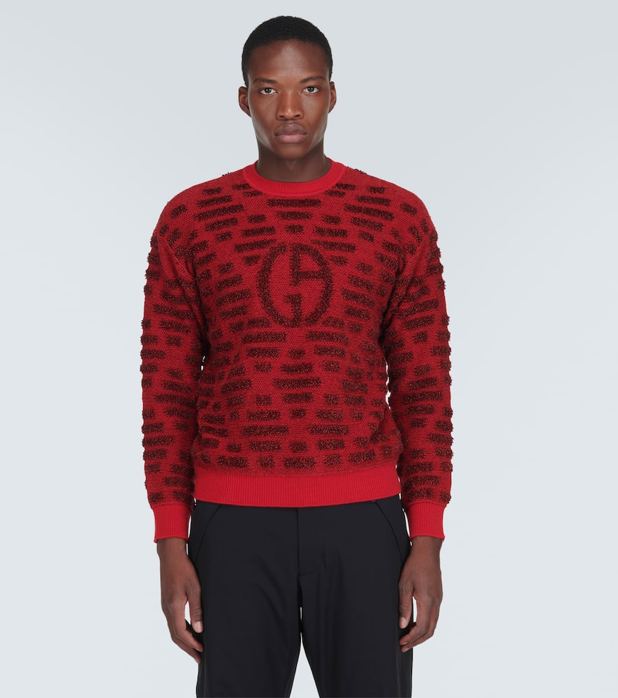 Shop Giorgio Armani Logo Jacquard Wool-blend Sweater In Red