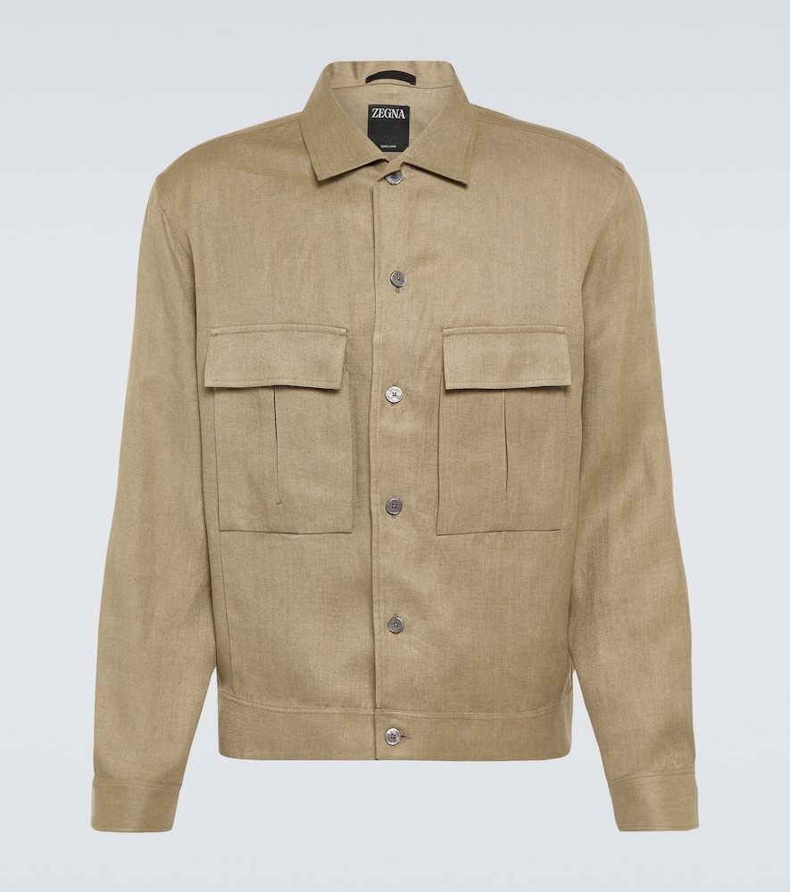 Zegna Linen Overshirt In Green