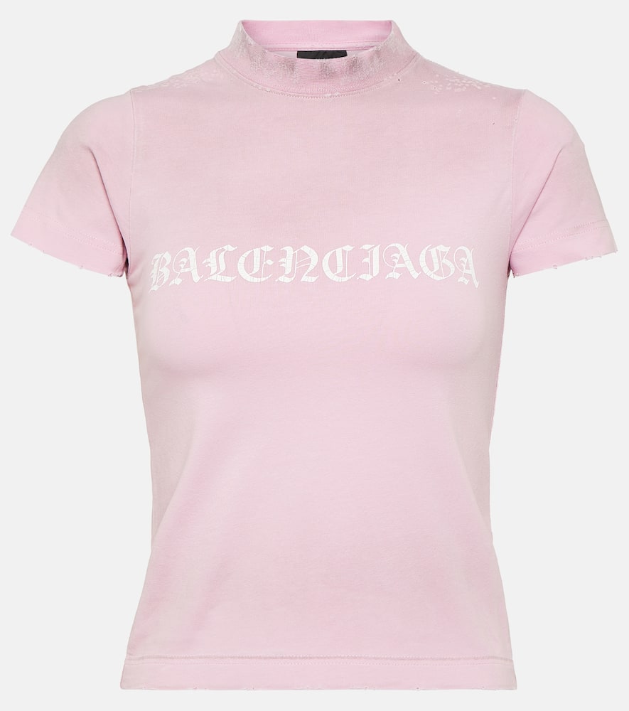 Balenciaga Cropped Cotton Jersey T-shirt In Light Pink/white