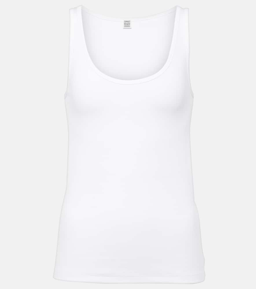 Shop Totême Ribbed-knit Cotton-blend Jersey Tank Top In White