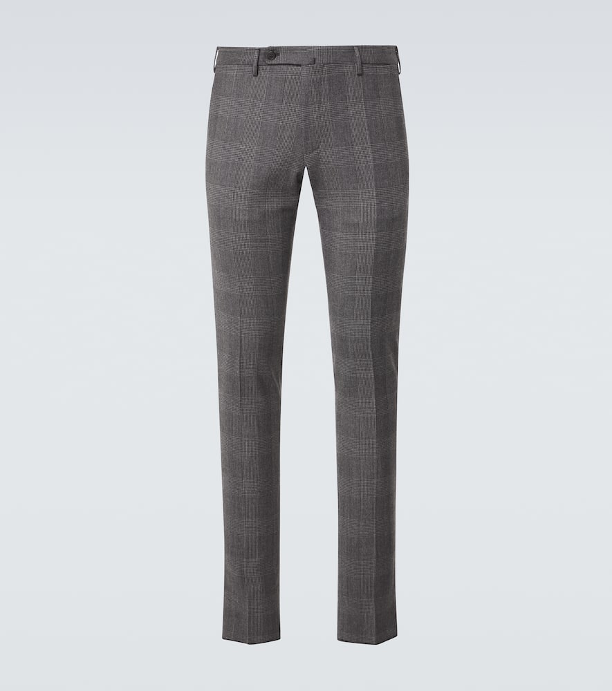 Checked wool and cashmere slim pants