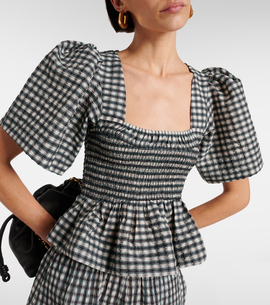  Ganni Ganni Checked Seersucker Peplum Top 