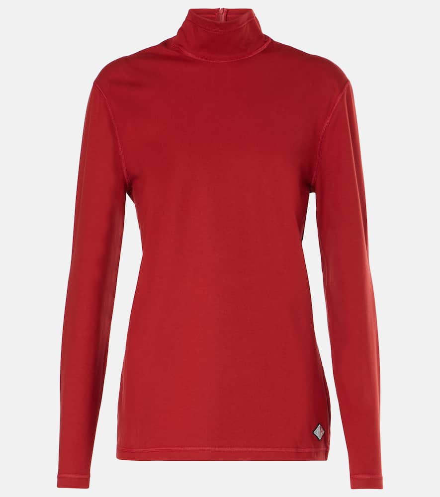 Bottega Veneta Cotton-blend Jersey Turtleneck Top In Red
