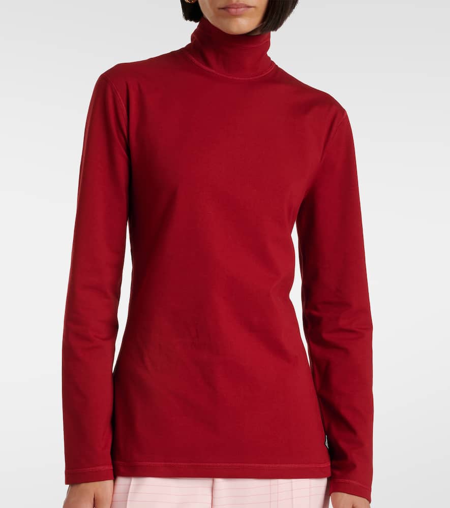 Bottega Veneta Cotton-blend Jersey Turtleneck Top In Red