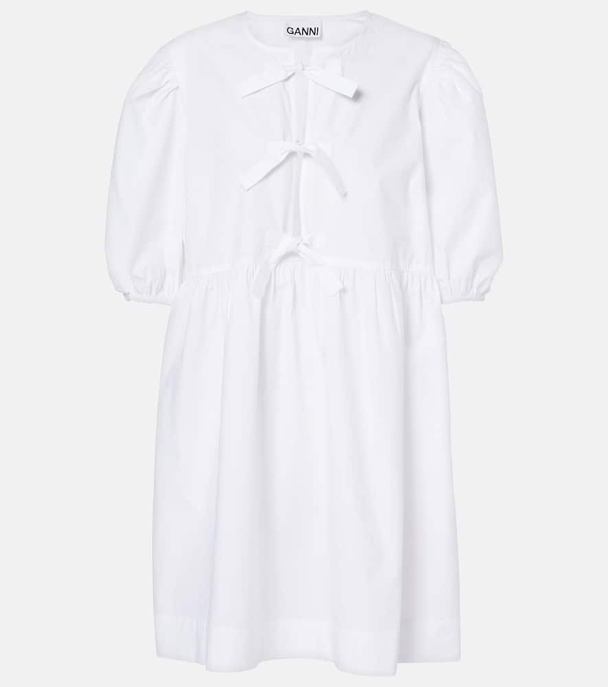 GANNI BOW-DETAIL COTTON POPLIN MINIDRESS