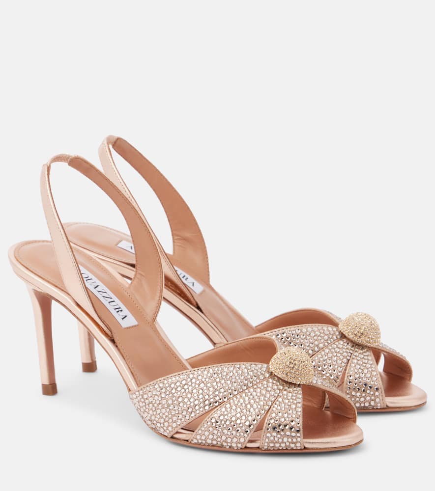 Aquazzura Italian Flirt 75 Crystal-embellished Sandals In Beige