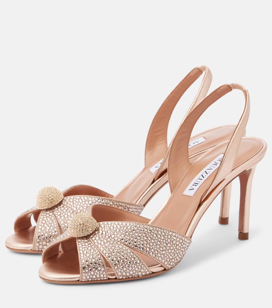 Aquazzura Italian Flirt 75 Crystal-embellished Sandals In Beige