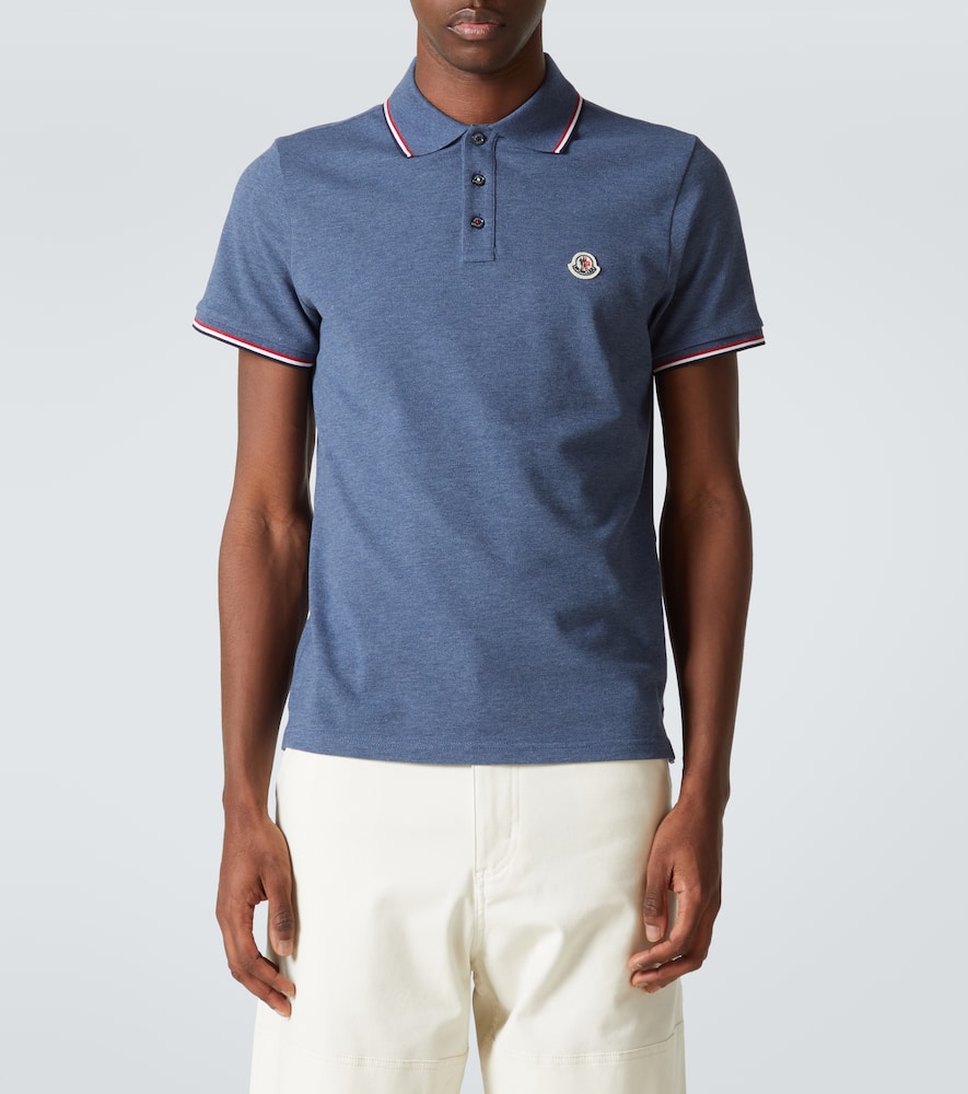 Moncler Logo Cotton Piquet Polo Shirt In Mood Indigo
