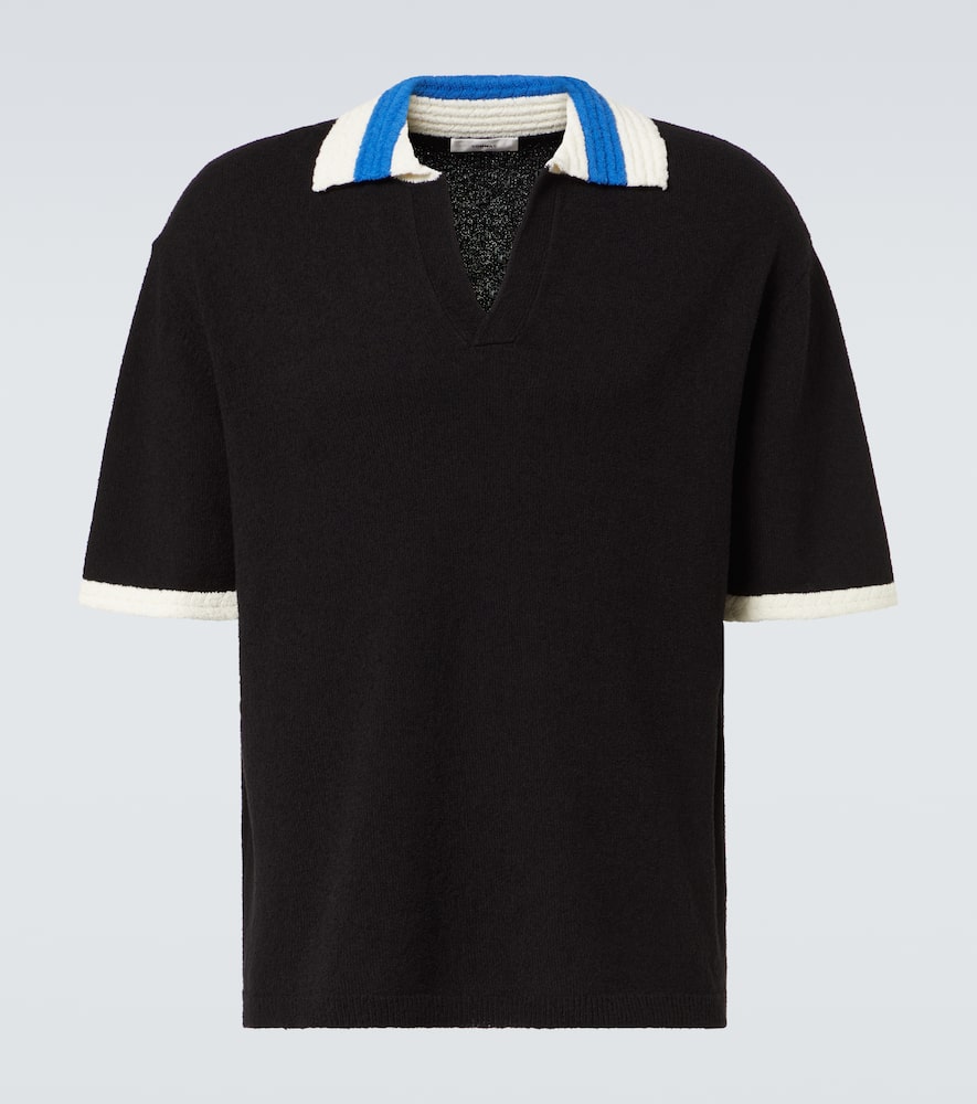 Crochet cotton-blend polo shirt
