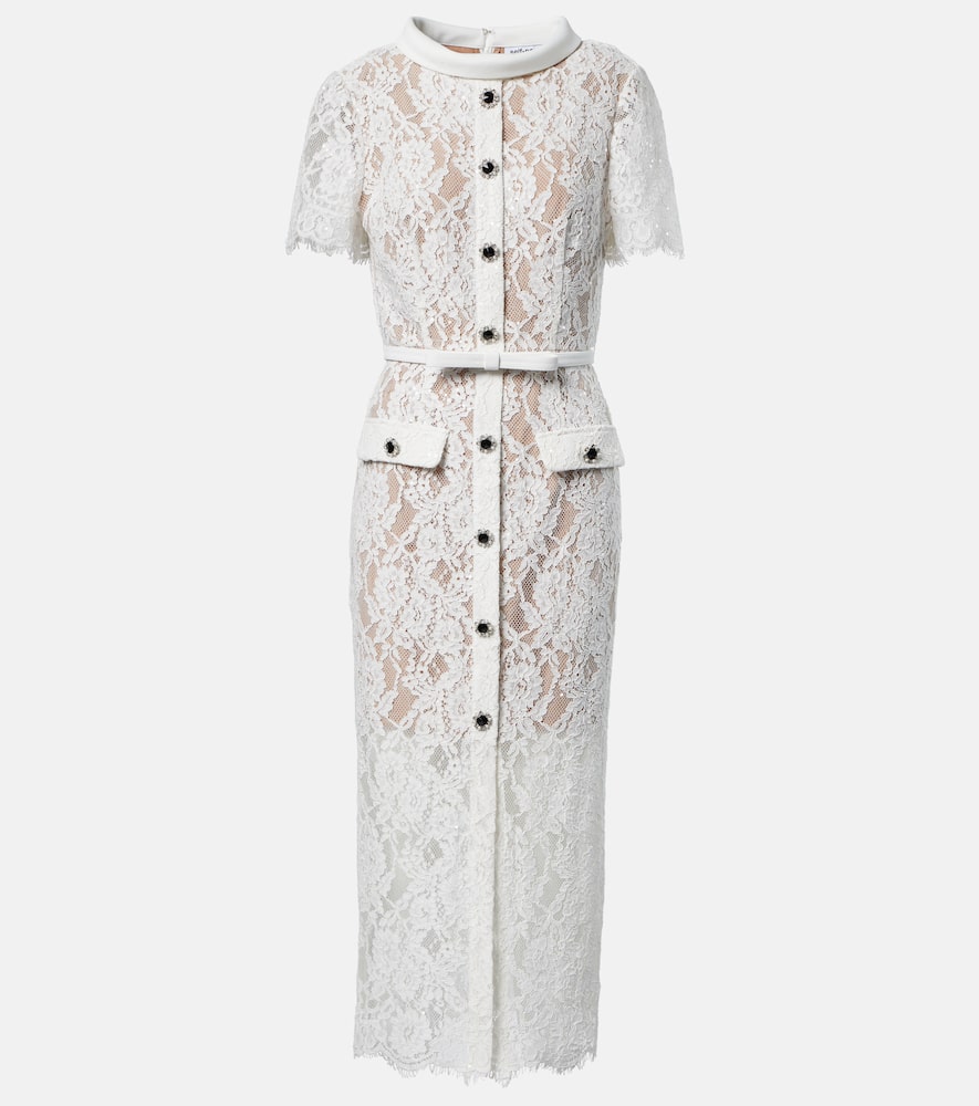 Self-portrait White Sequin Lace Midi Dress In White