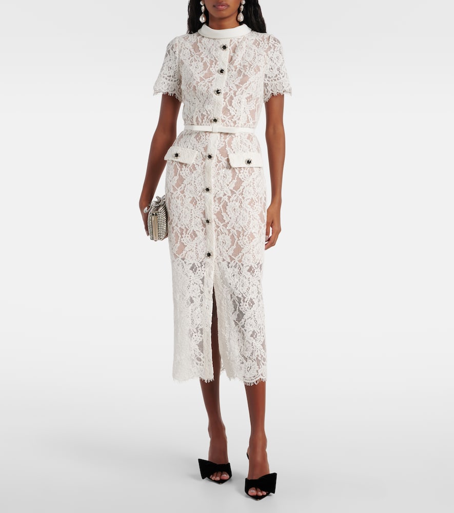 Self-portrait White Sequin Lace Midi Dress In White