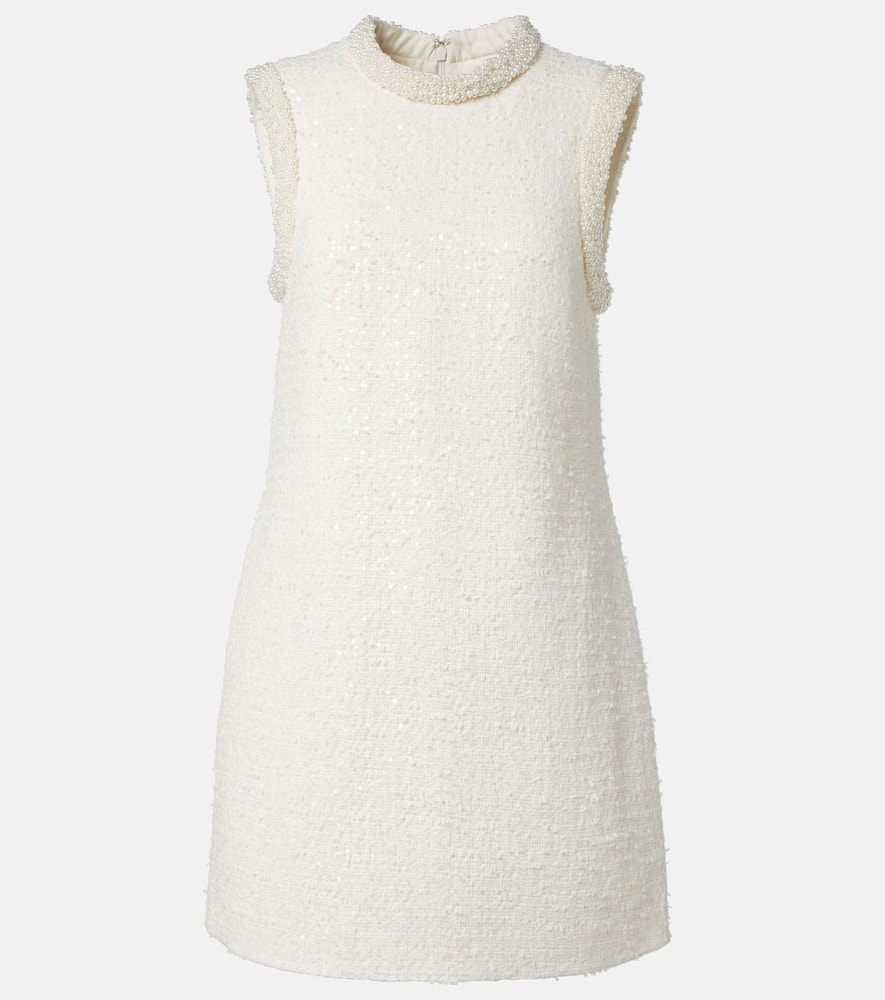 Self-portrait Boucle Mini Dress With Pearls In White