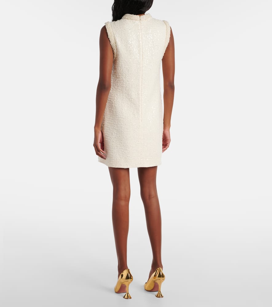 Self-portrait Boucle Mini Dress With Pearls In White