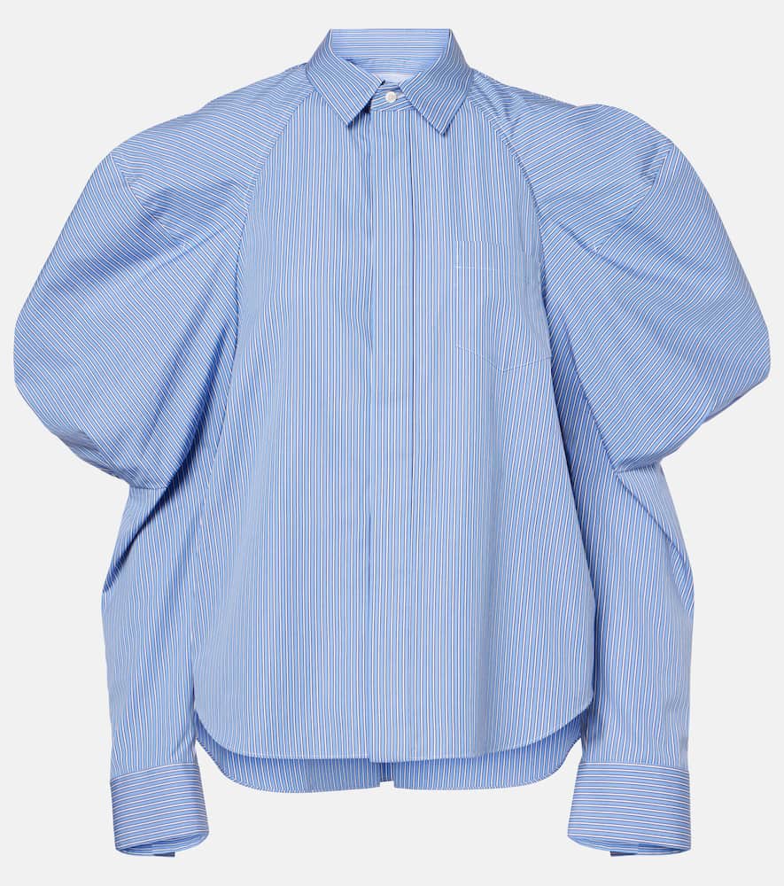 Sacai Womens Striped Puffed-sleeves Cotton-poplin Shirt Blue Stripe In Blue