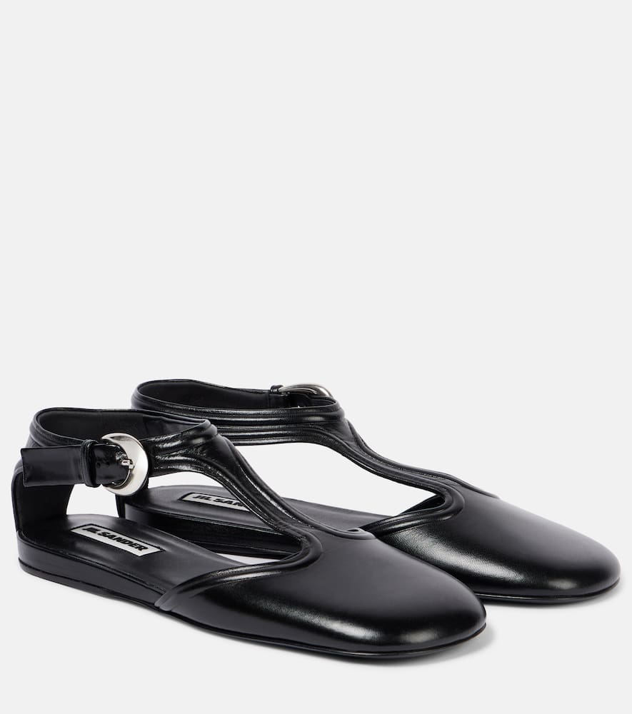 Jil Sander Leather Mary Jane Flats In Black