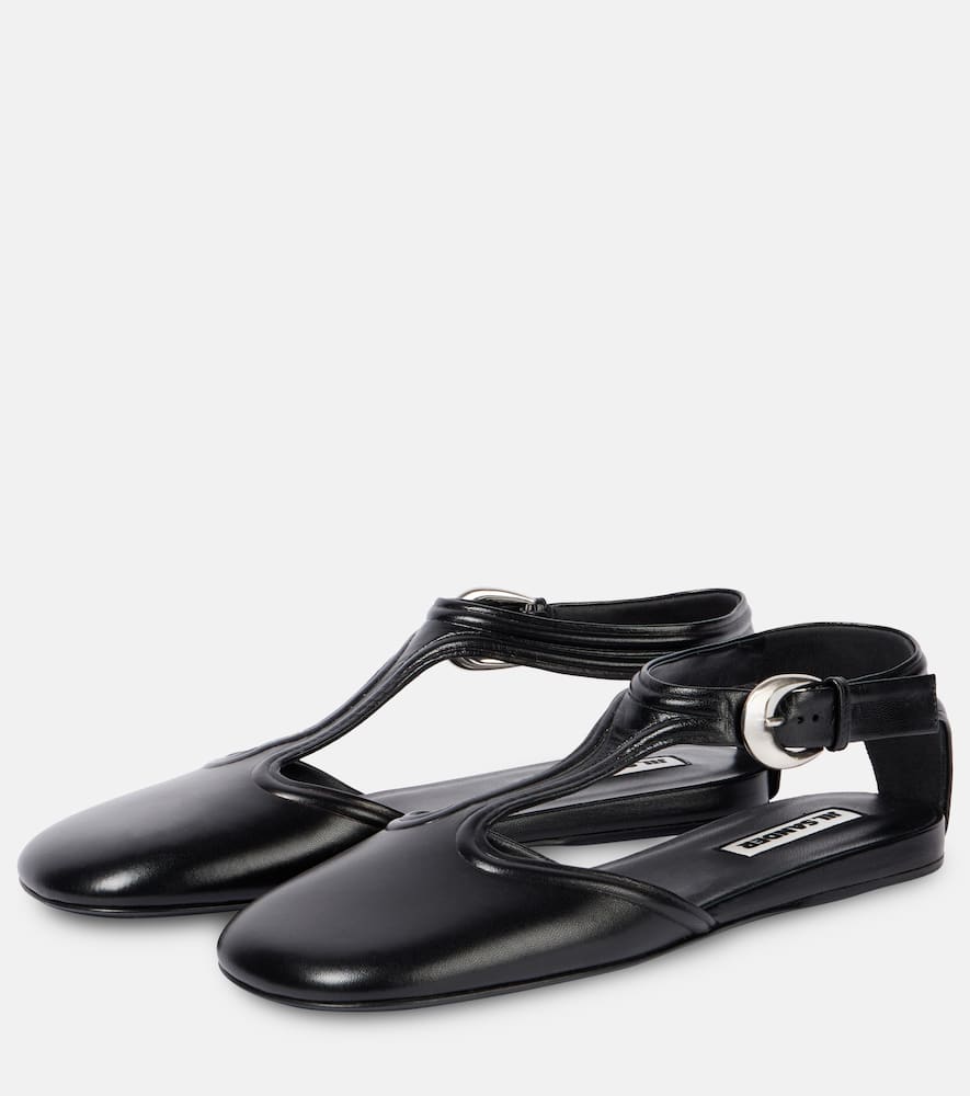 Jil Sander Leather Mary Jane Flats In Black