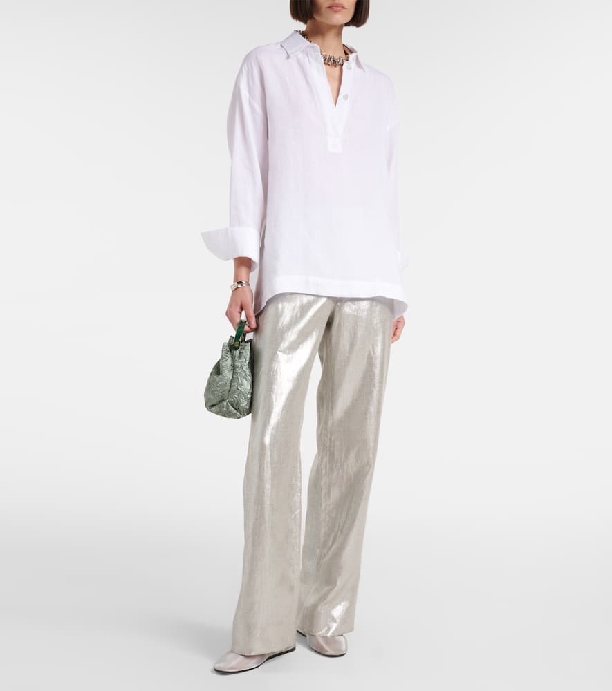 's Max Mara Malika Metallic Linen Wide-leg Pants In Silver