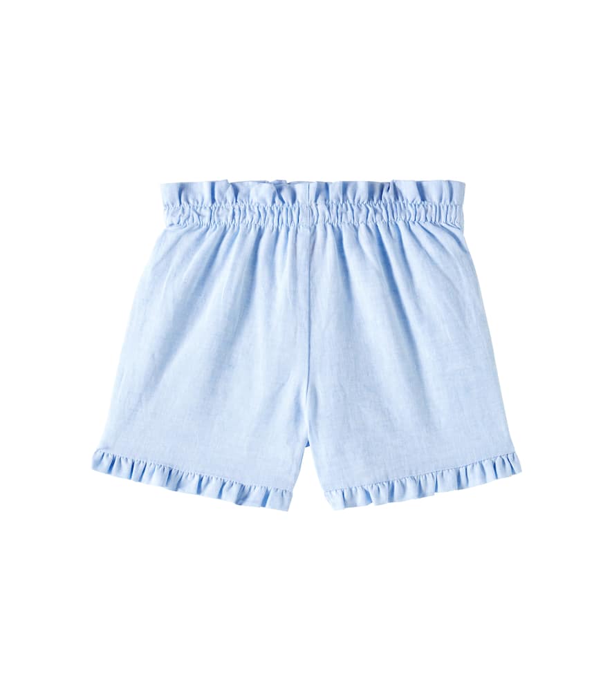 La Coqueta Flores Ruffled Linen And Cotton Shorts In Light Blue