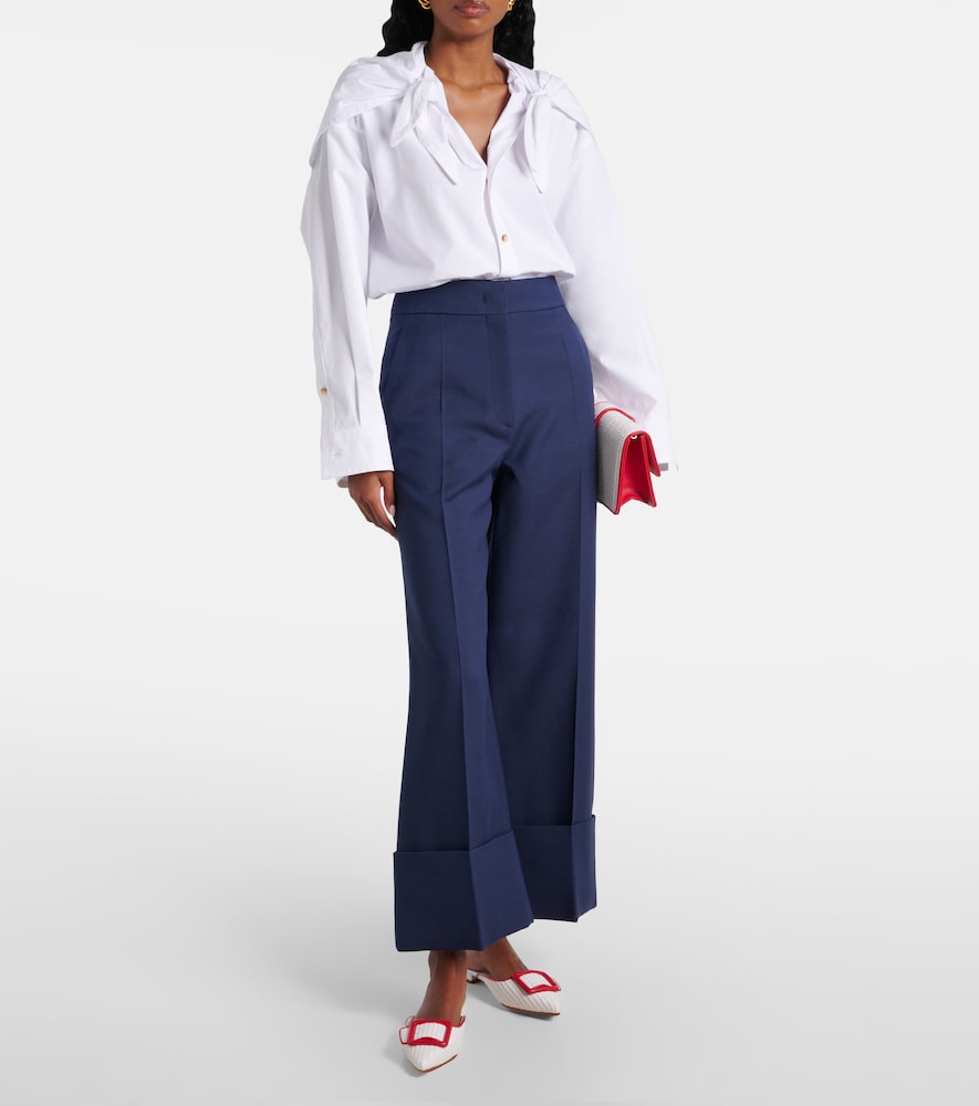 Maysale Leather-Trimmed Raffia Mules