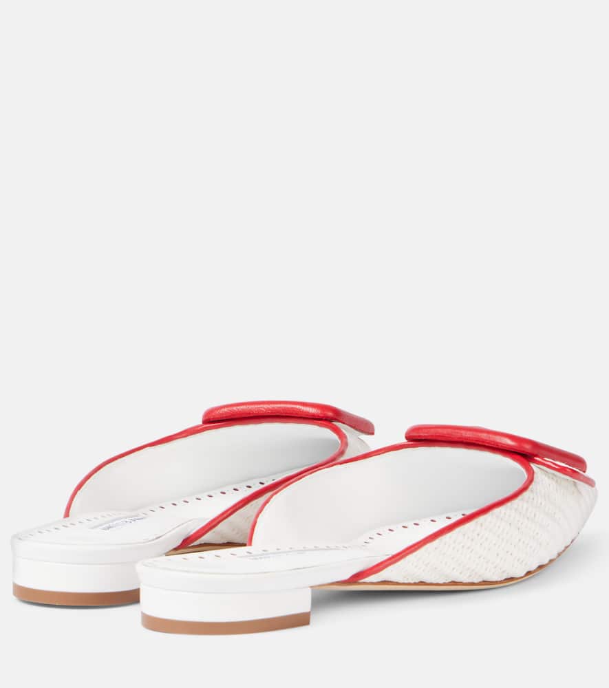 Manolo Blahnik Maysale Leather-trimmed Raffia Mules In White