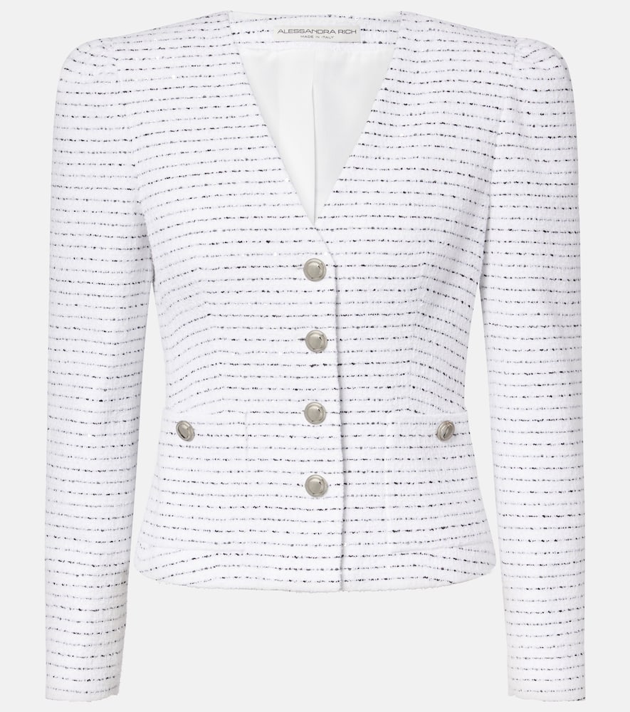 Alessandra Rich Tweed Embellished V-neck Jacket In White