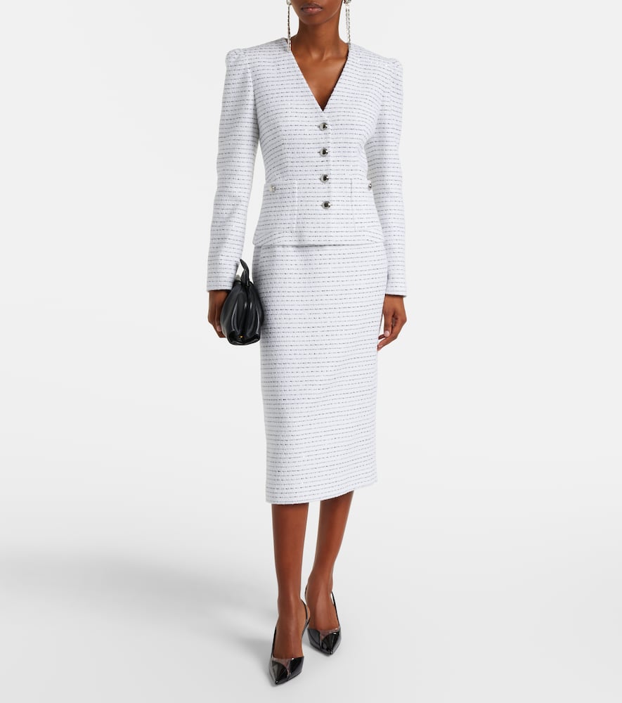 Alessandra Rich Tweed Embellished V-neck Jacket In White