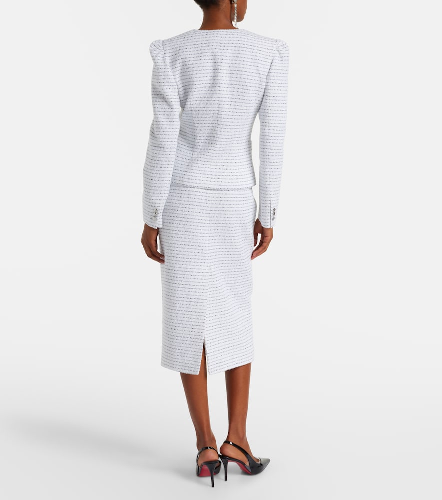 Alessandra Rich Tweed Embellished V-neck Jacket In White