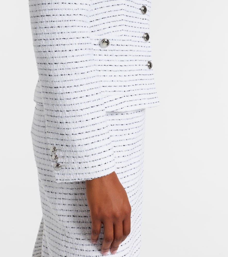 Alessandra Rich Tweed Embellished V-neck Jacket In White