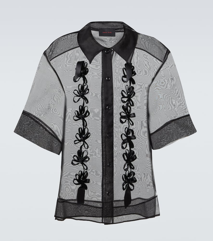 Simone Rocha Floral-appliqué Sheer Silk Shirt In Black