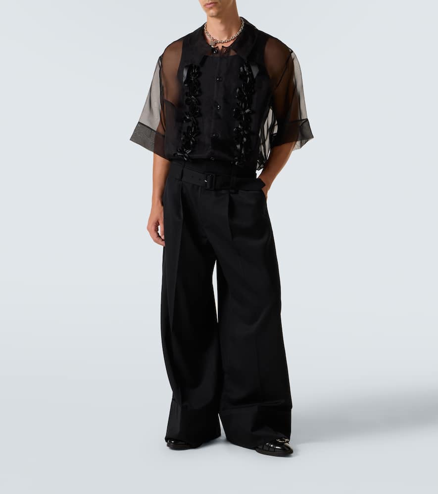 Simone Rocha Floral-appliqué Sheer Silk Shirt In Black