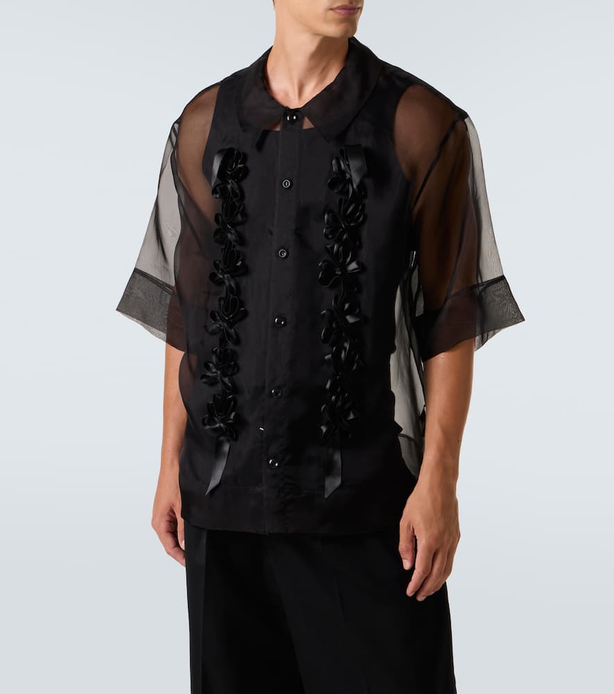 Simone Rocha Floral-appliqué Sheer Silk Shirt In Black