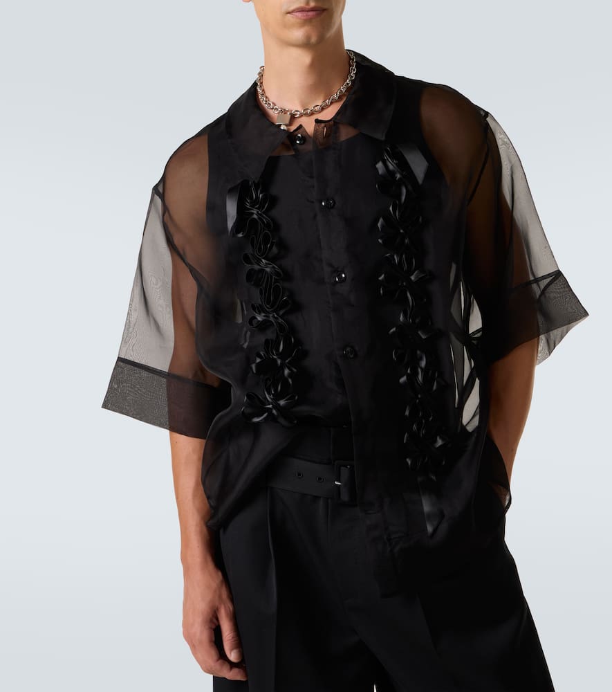 Simone Rocha Floral-appliqué Sheer Silk Shirt In Black
