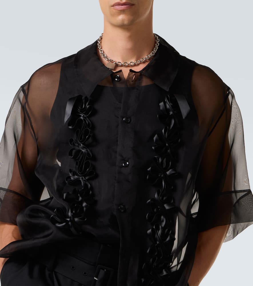 Simone Rocha Floral-appliqué Sheer Silk Shirt In Black
