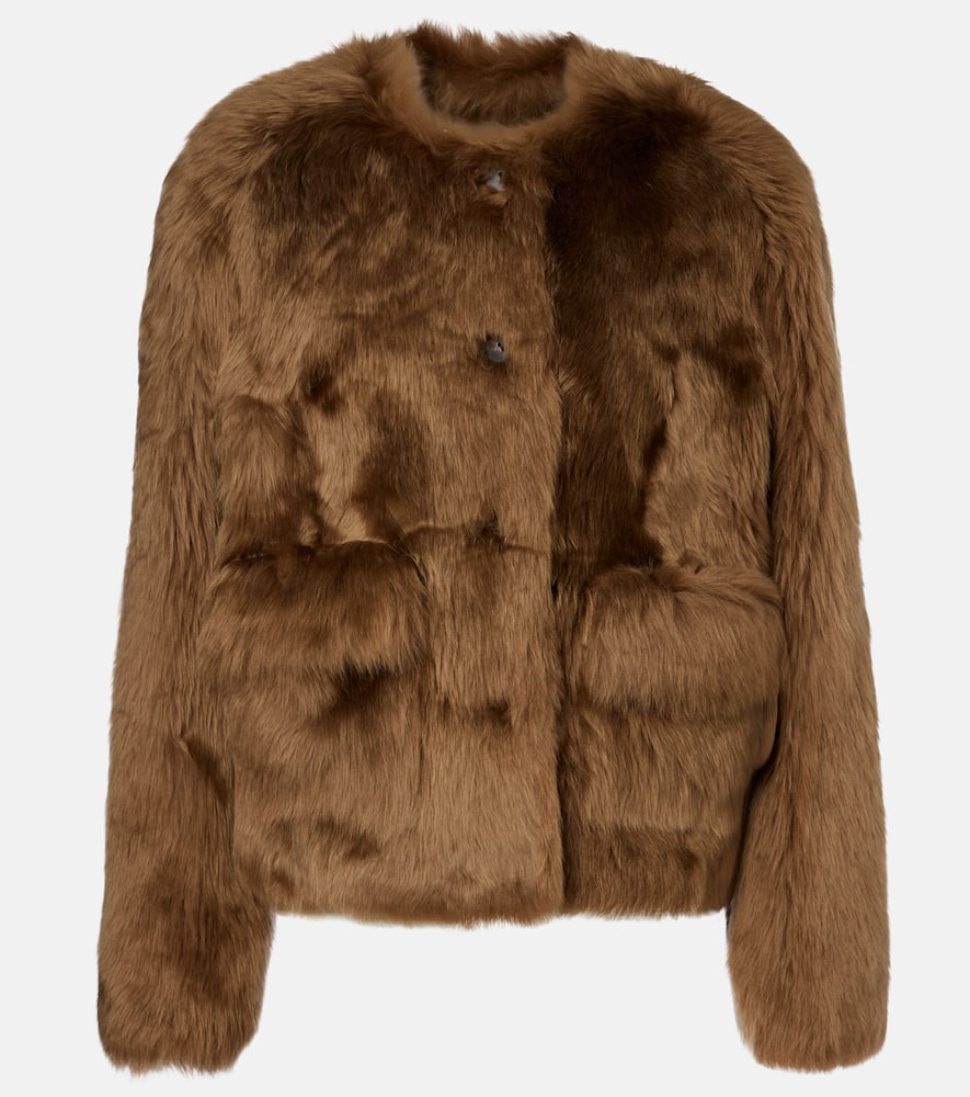 Altuzarra Maury Lamb Shearling Collarless Coat In Brown