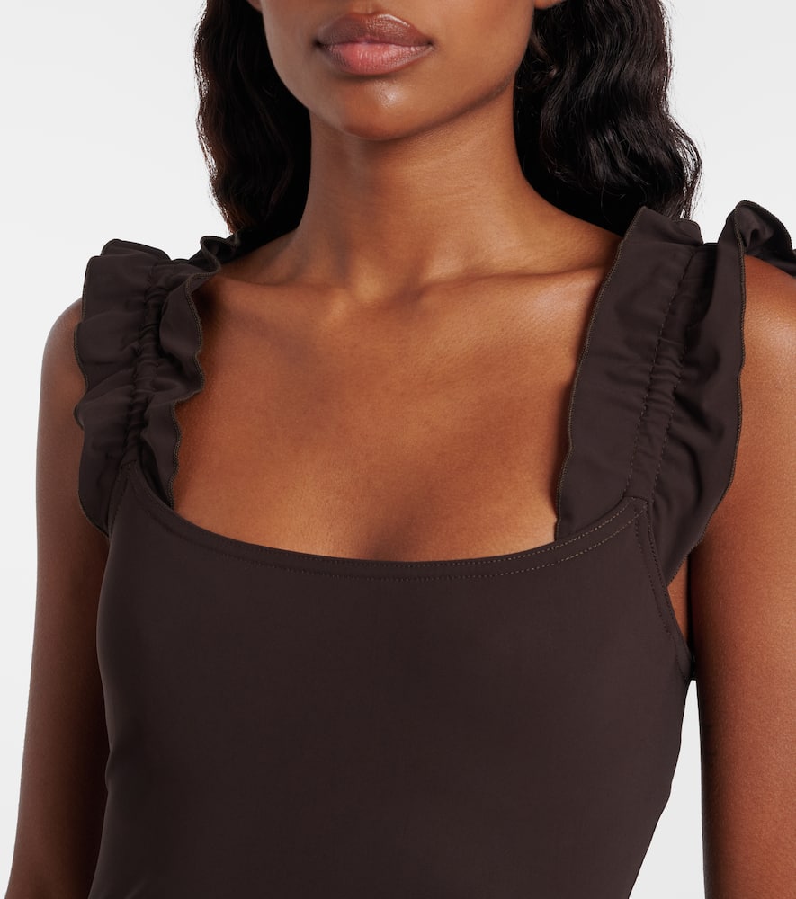 Karla Colletto Ruffled Swimsuit In Brown