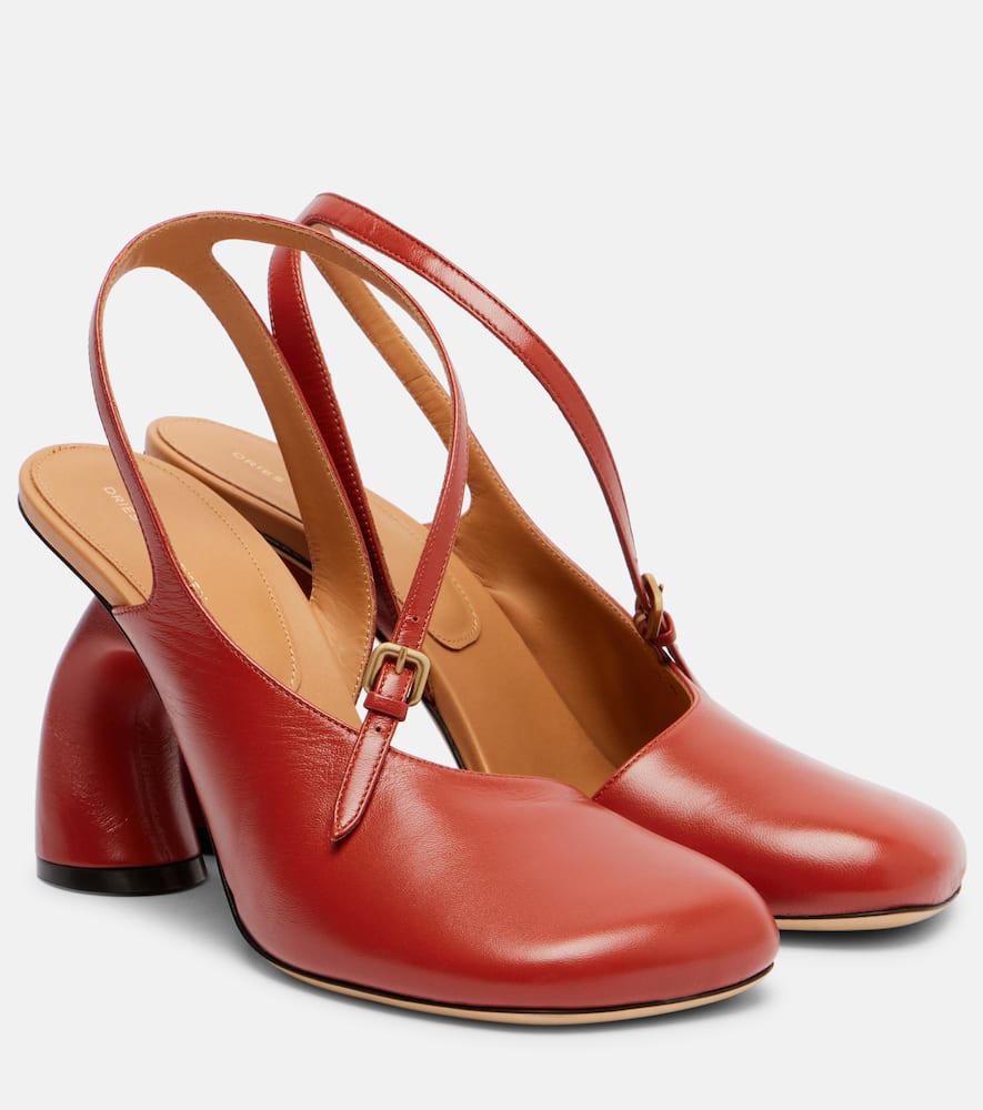 Dries Van Noten Arched Heel Asymmetric Square Toe Pump In Brown