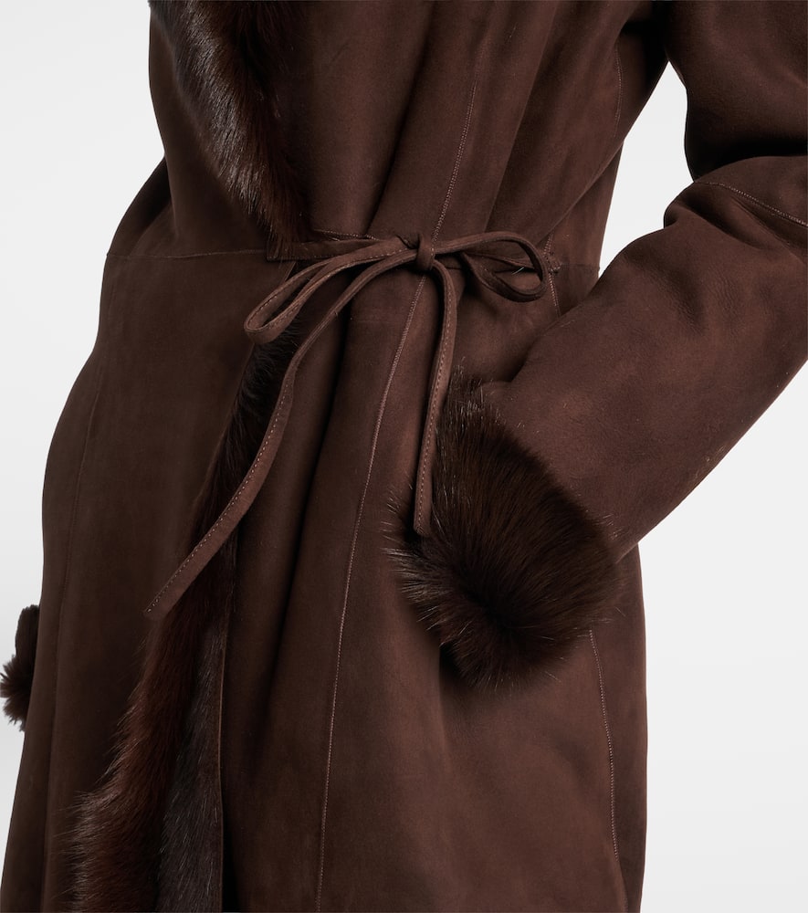 Nour Hammour Joni Shearling-lined Suede Wrap Coat In Black