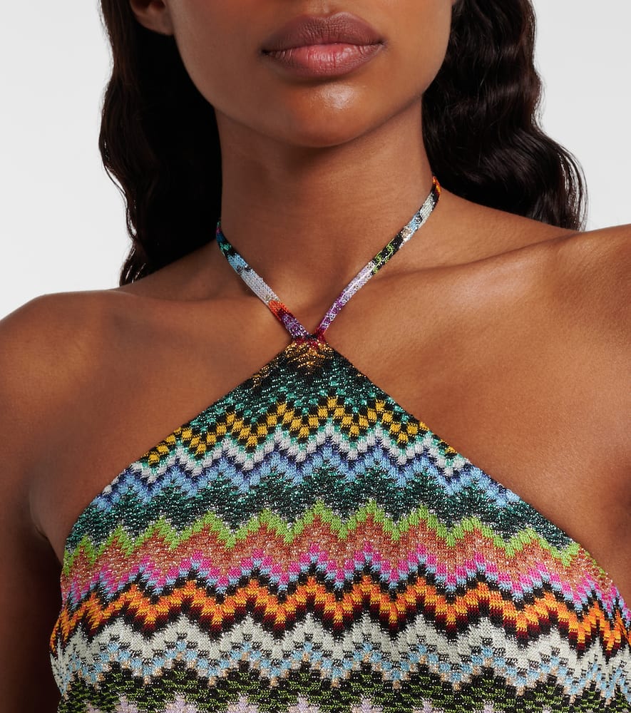 Missoni Zig Zag Halterneck Lamé Crop Top In Black