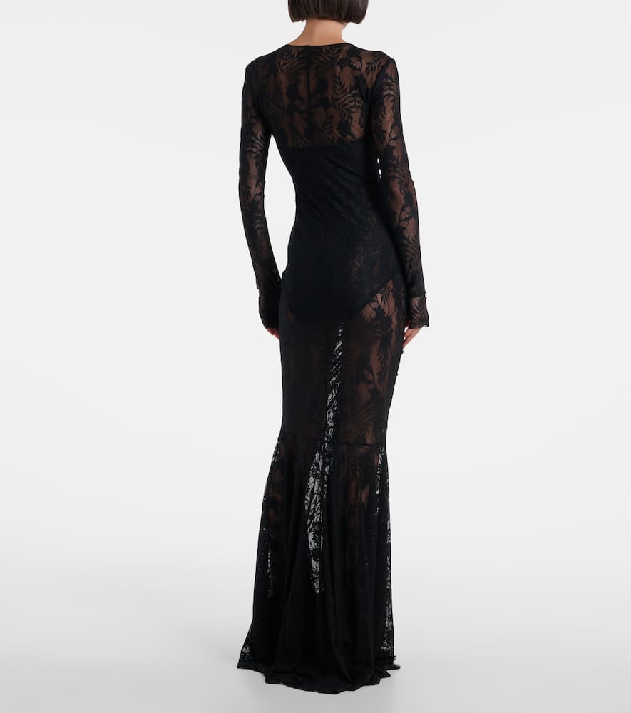Norma Kamali Long Sleeve V Neck Shirred Front Fishtail Gown In Black