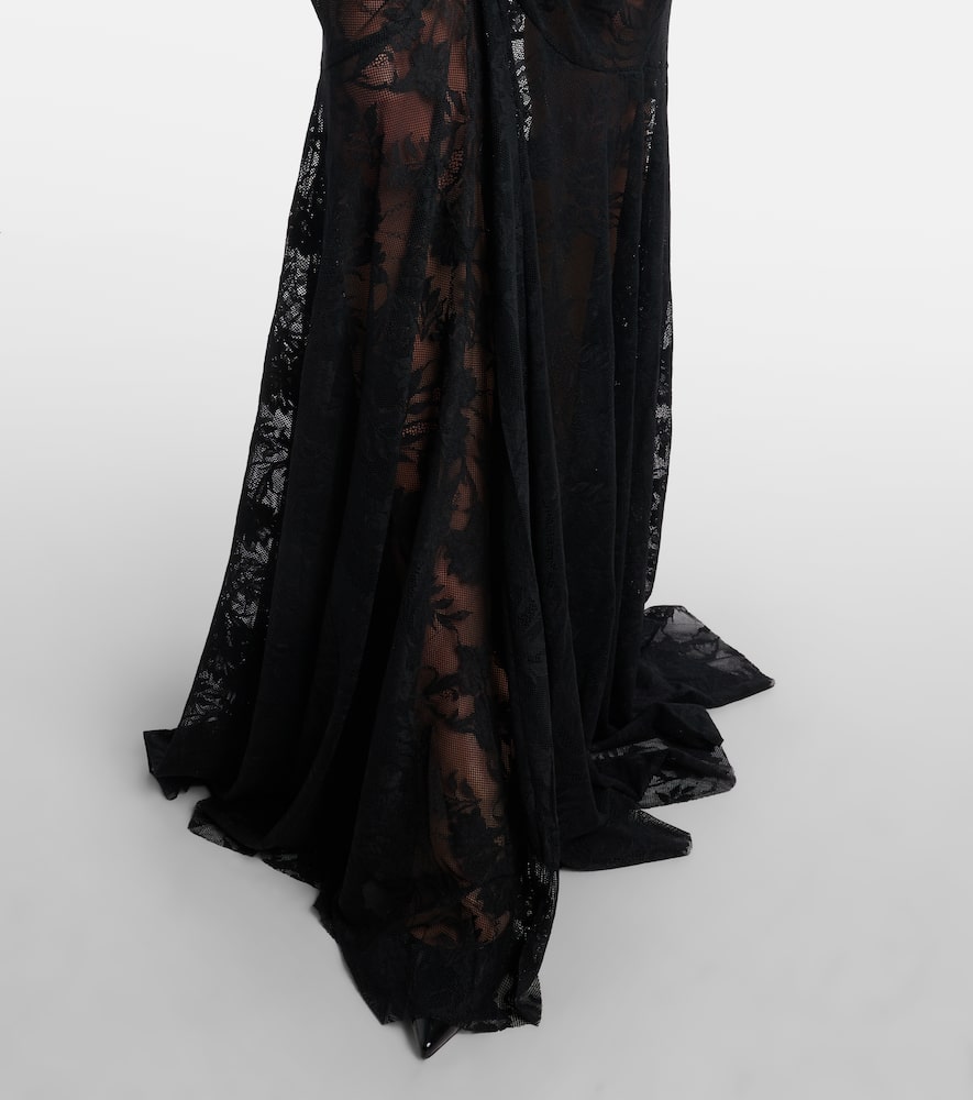 Norma Kamali Long Sleeve V Neck Shirred Front Fishtail Gown In Black