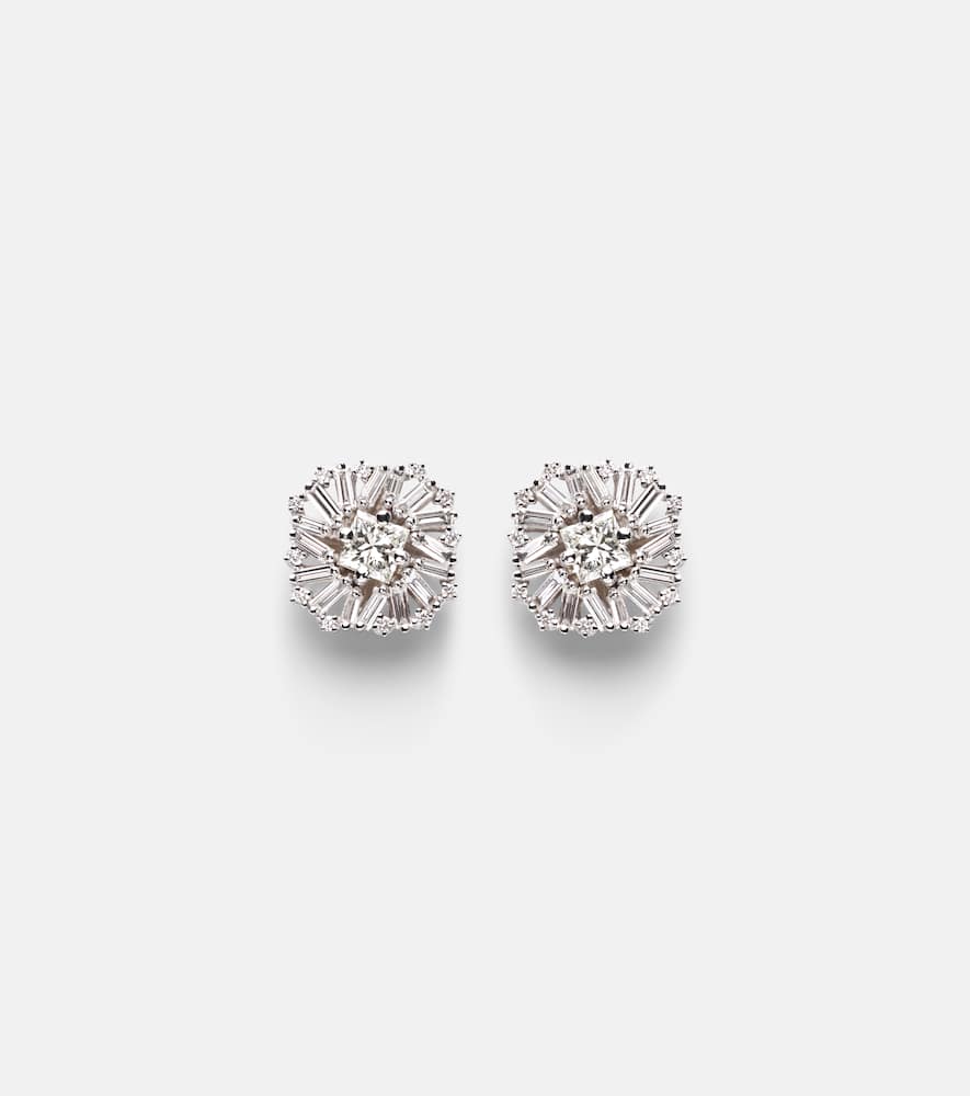 Suzanne Kalan Princess Burst 18kt White Gold Stud Earrings With Diamonds In Metallic