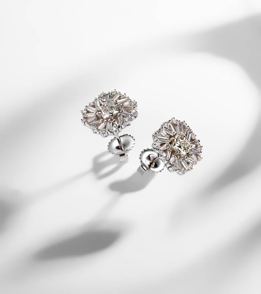Suzanne Kalan Princess Burst 18kt White Gold Stud Earrings With Diamonds In Metallic