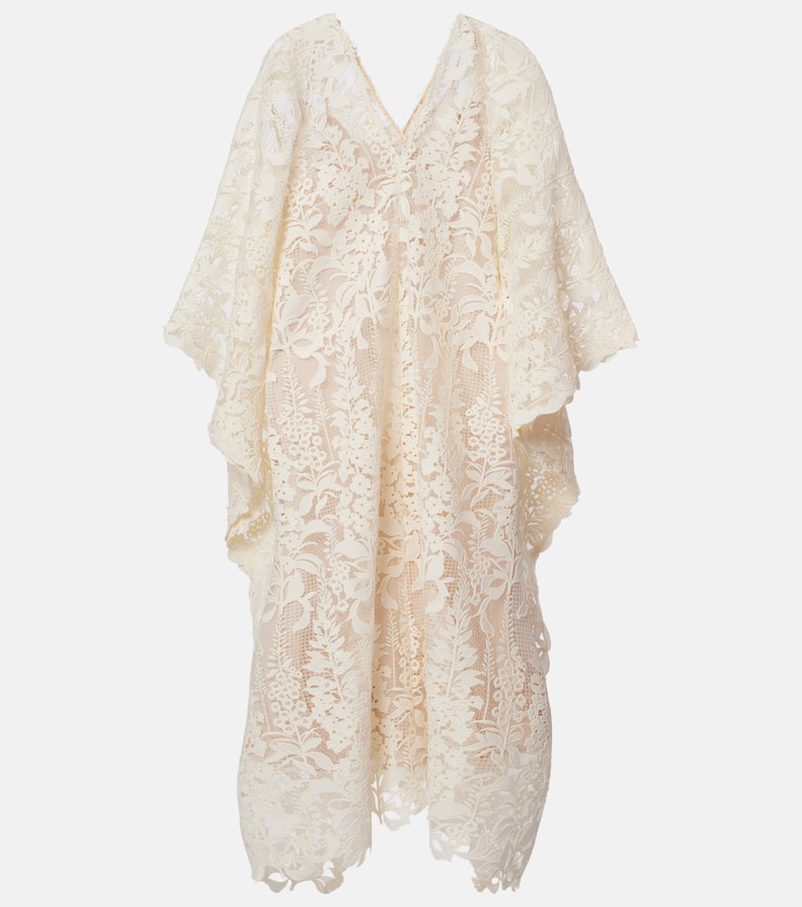 Oscar De La Renta Guipure Lace Kaftan In White