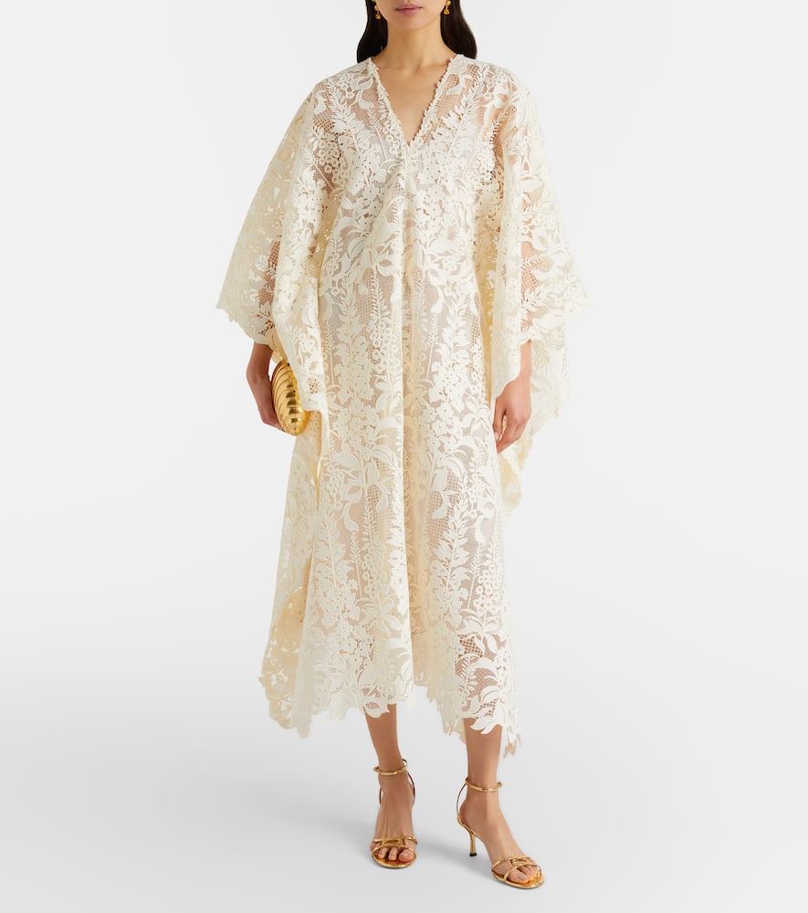Oscar De La Renta Guipure Lace Kaftan In White