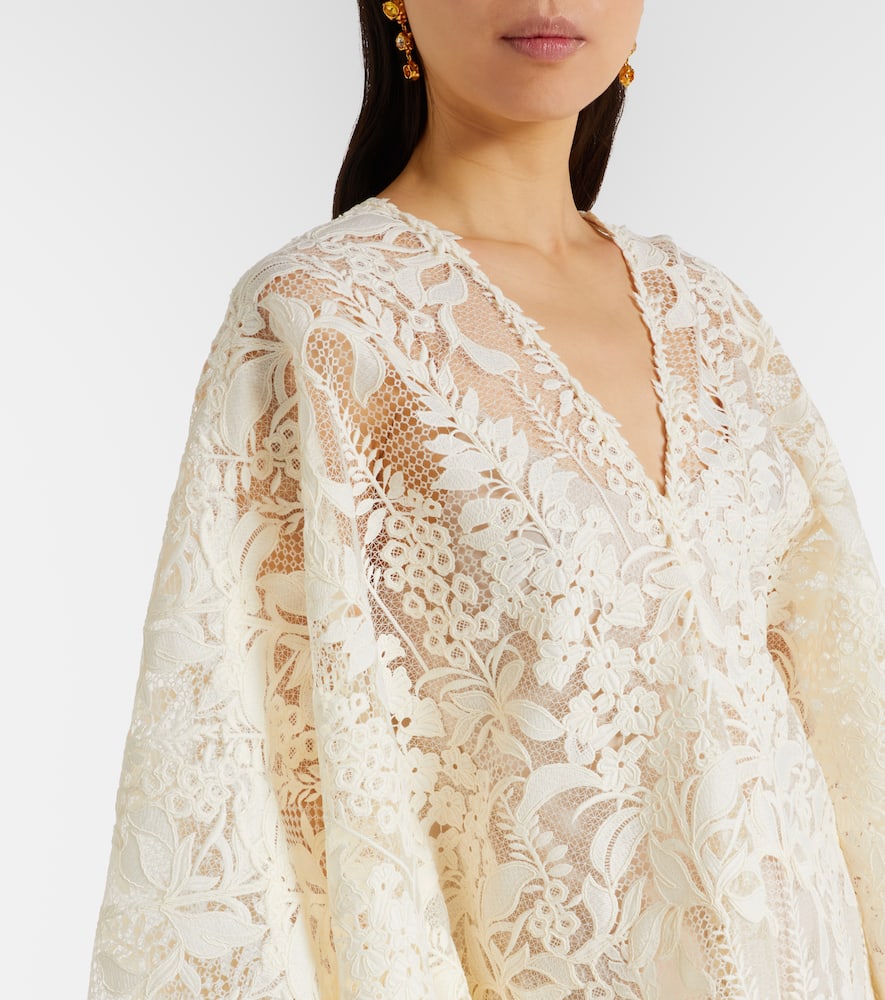 Oscar De La Renta Guipure Lace Kaftan In White