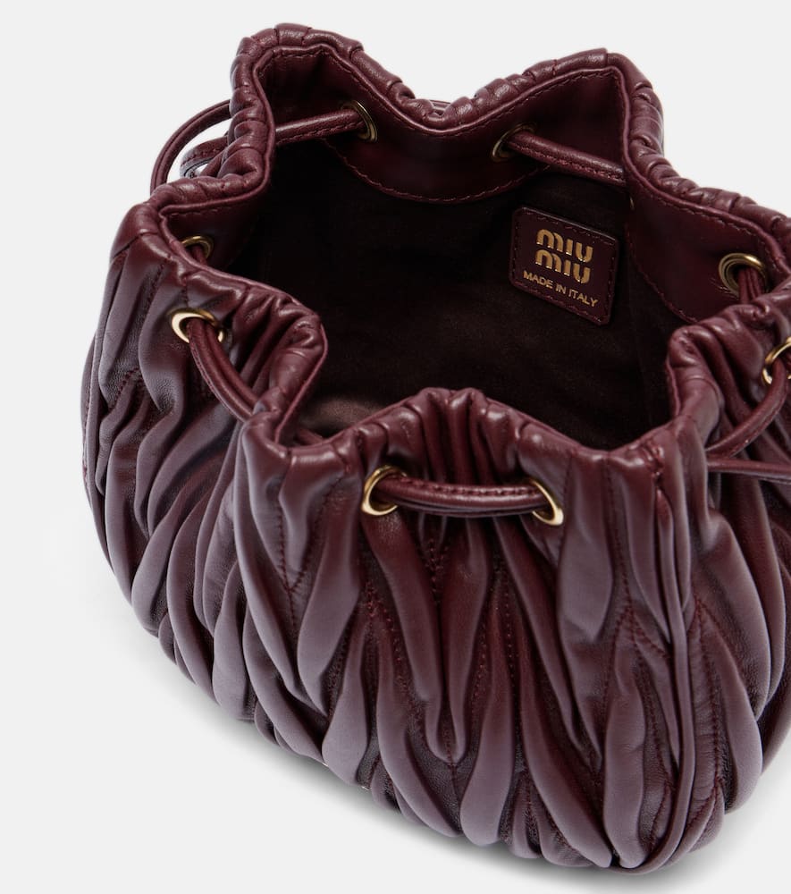 Miu Miu Matelassé Leather Bucket Bag In Burgundy