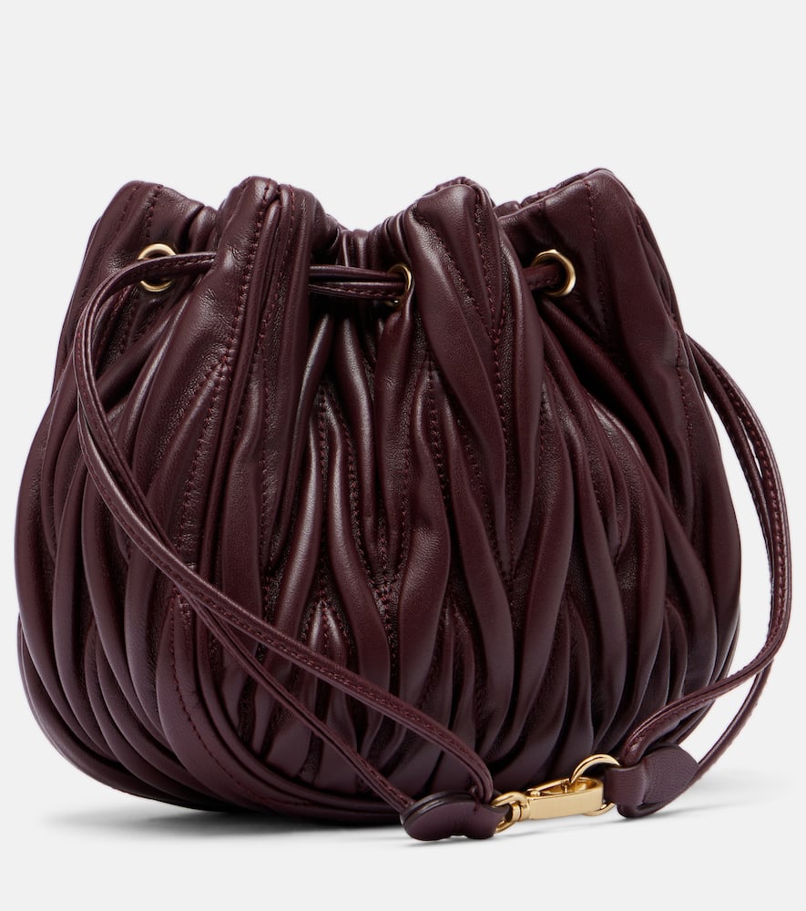 Miu Miu Matelassé Leather Bucket Bag In Burgundy
