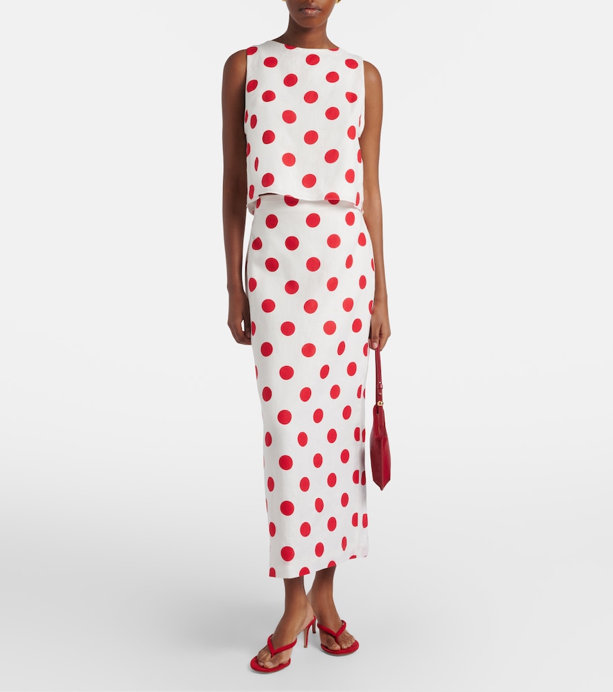 Cala de la Cruz Bruna polka-dot linen maxi skirt